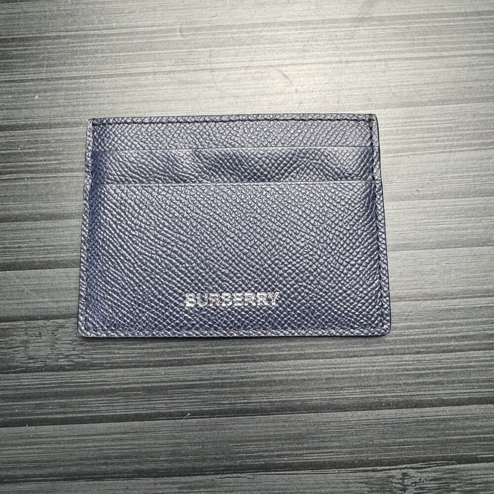 New Burberry Men's Navy Grainy Leather Card Holder Wallet